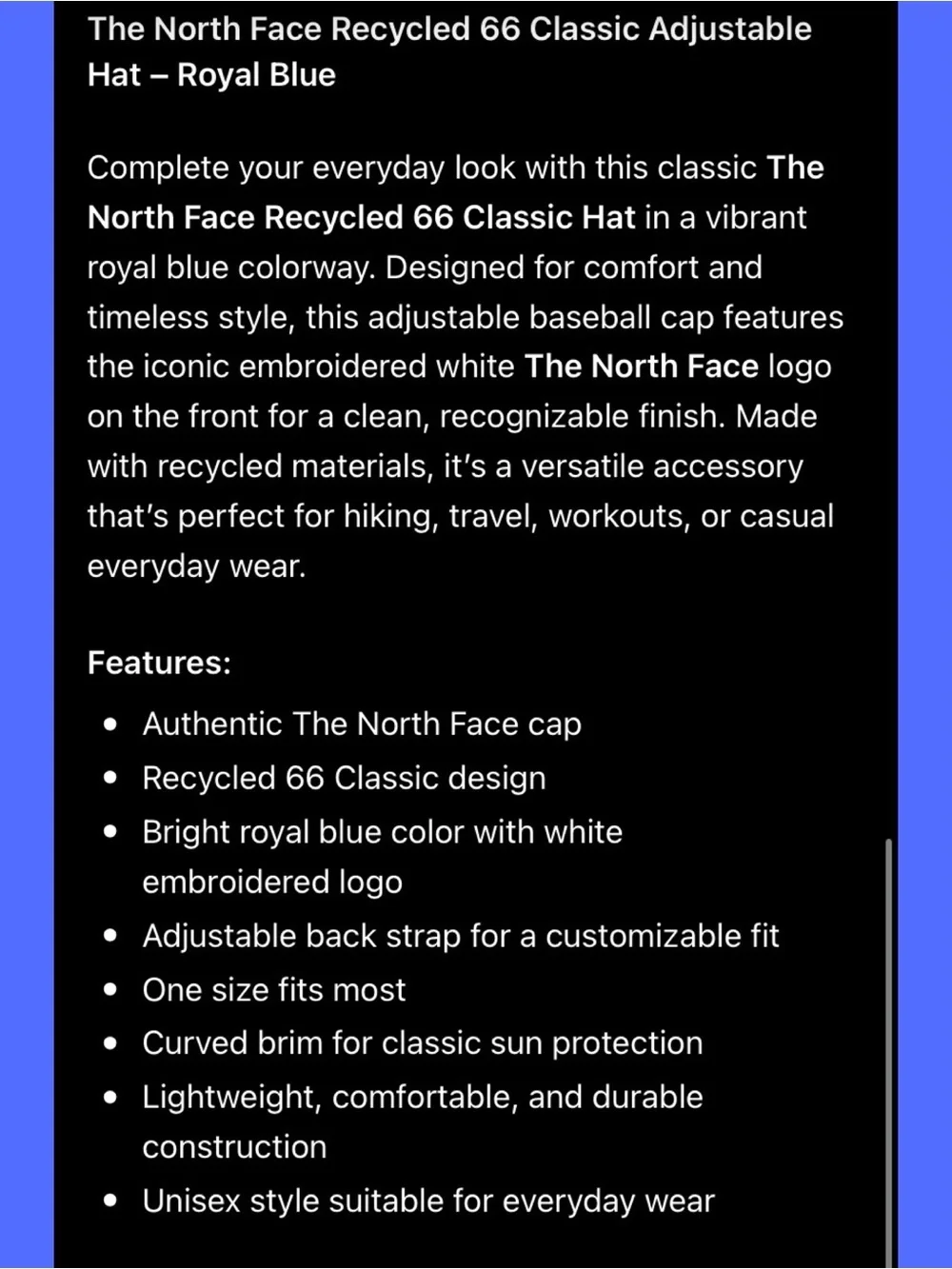 The North Face Royal Blue Logo Hat